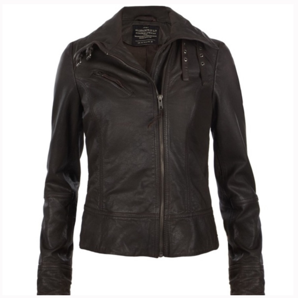 ALL SAINTS Belvedere Brown Leather Jacket